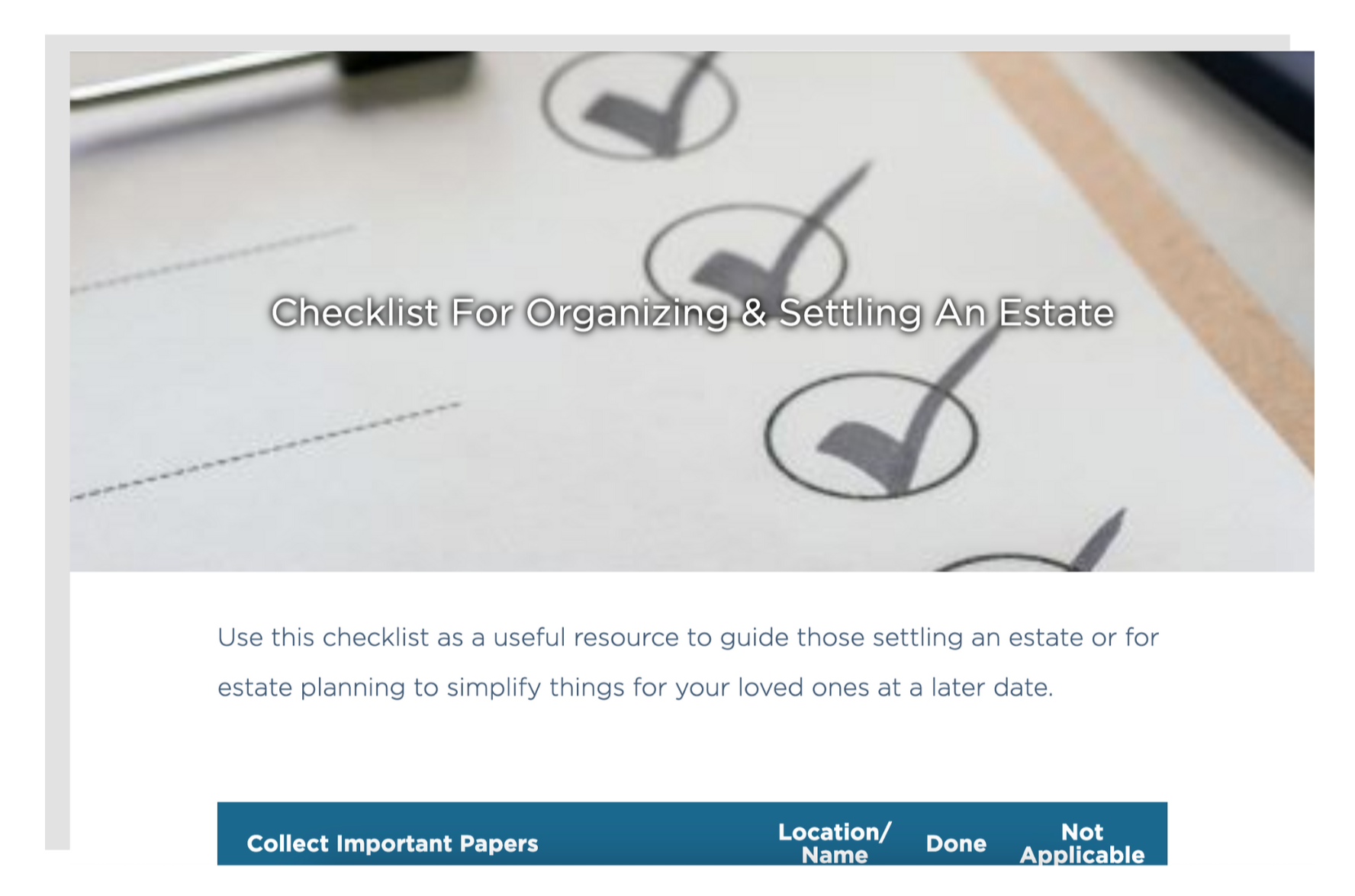 Checklist for Organizing and Settling An Estate Wealthstream Advisors